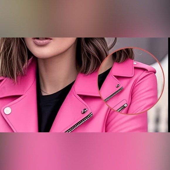 Women's Pink Moto Jacket - Stylish Biker Coat - Picture 4 of 6